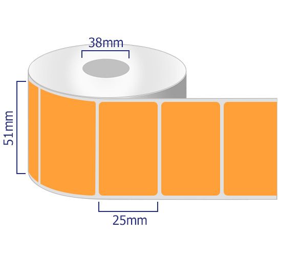 orange permanent labels on rolls 51 x 25mm